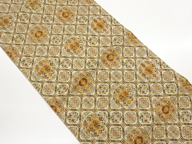 JAPANESE KIMONO / NAGOYA OBI / KIN-TOSHI / WOVEN FLORAL CREST